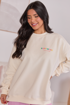 Happiness Social Club Cream Graphic Sweatshirt SALE