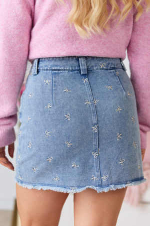 Jillian Indigo Bow Embroidered Skirt