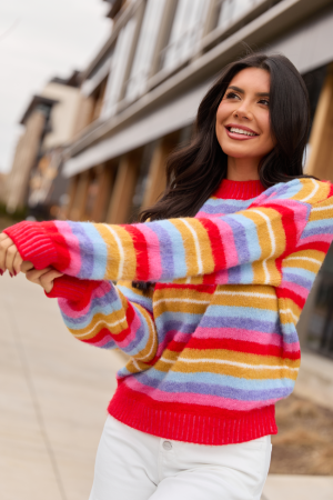 Jackie Bright Striped Crewneck Sweater